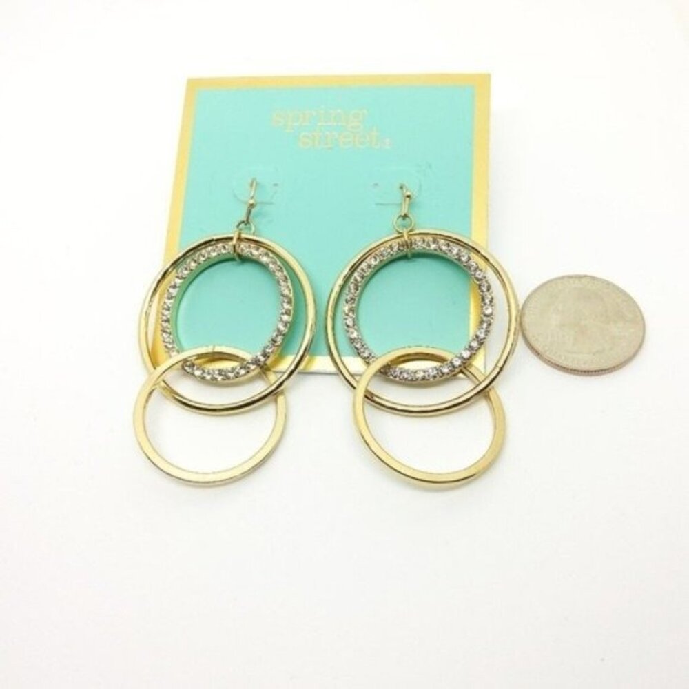 Spring Street Open Circle Earrings Gold Rhinestone - Picture 2 of 3